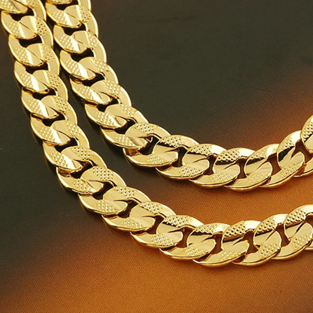 Classic  Yellow Solid Gold Filled Men's Necklace Cuban chain 24in/20in