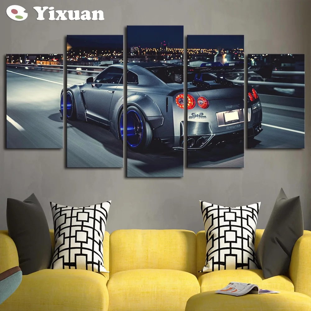 5 панелей HD печатная серебристо-серая GTR картина холст печать декор комнаты