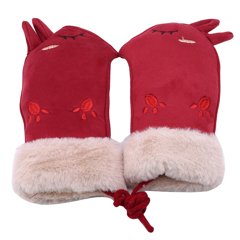 

2018 New Children Winter Gloves Fingerless Kids Cartoon Knitted Stretch Warm Suede Fabric Full Finger Mittens Girls Boys Gloves