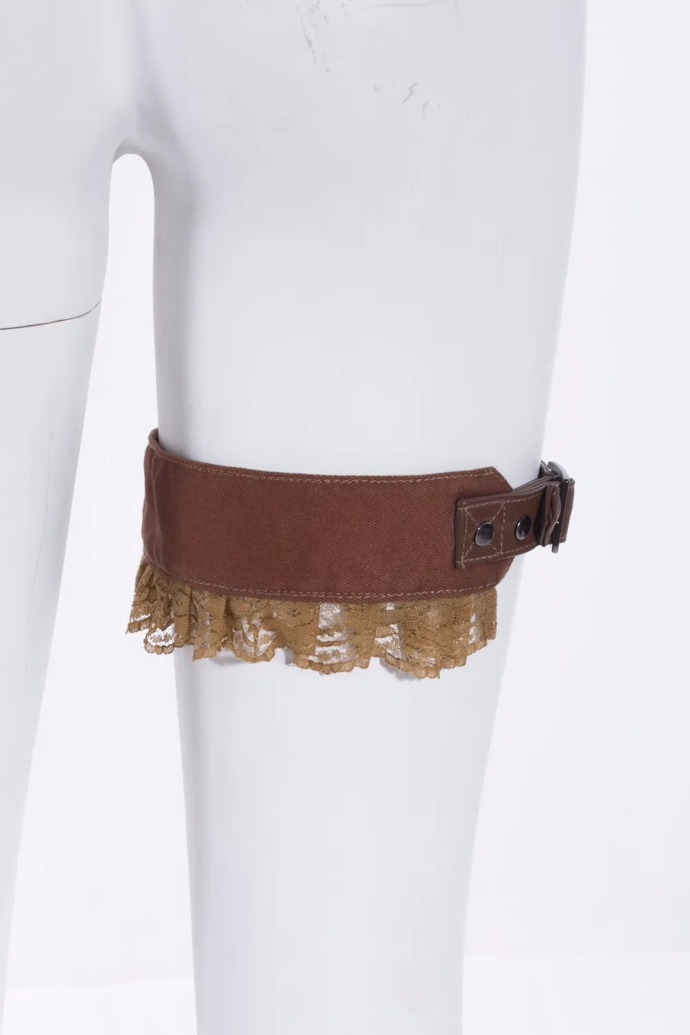 

RQ Series Gothic Ladies Single Leg Ring Coffee Leather Vervel Free Size Black Lace Leg Ring With Buckle Only One Piece