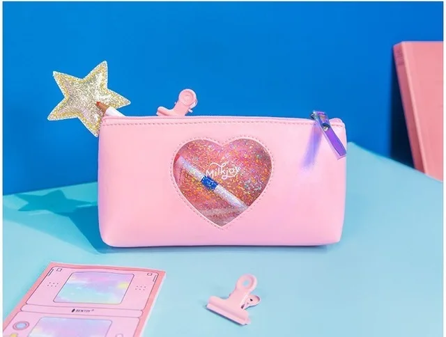 Kawaii Алмаз Любовь молния ПВХ пенал канцелярские принадлежности для хранения простой лазерный Органайзер сумка школьные офисные поставки - Цвет: Розовый