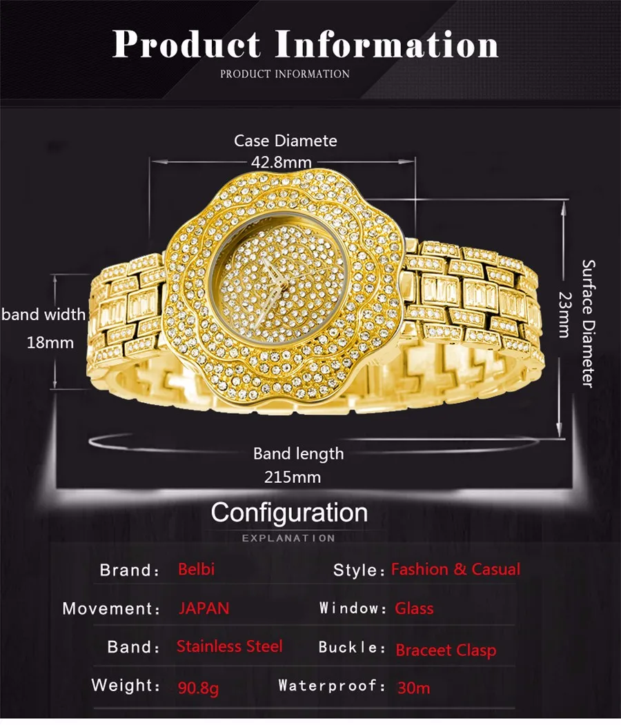 Топ Марка Роскошные Rhinestone Цветок Женщины Золотые Часы Из Нержавеющей Стали