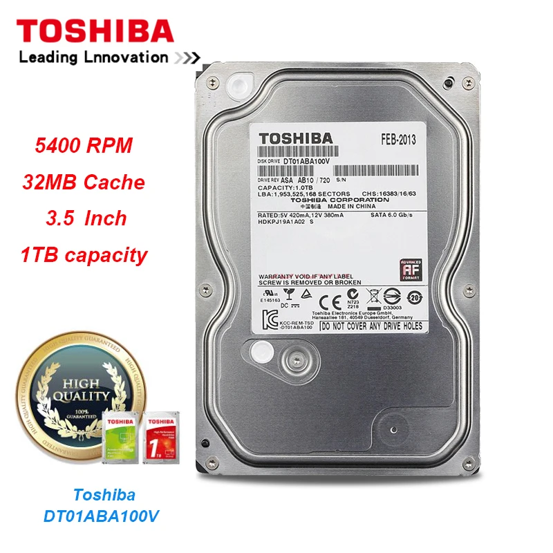 Toshiba 1T Hard Drive Disk Surveillance video recorder DT01ABA100V SATA 5400RPM 32MB Cache 3.5