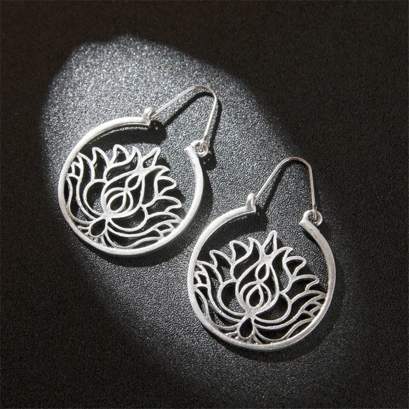 Модные новые металлические серьги-кольца в стиле панк с лотосом винтажные