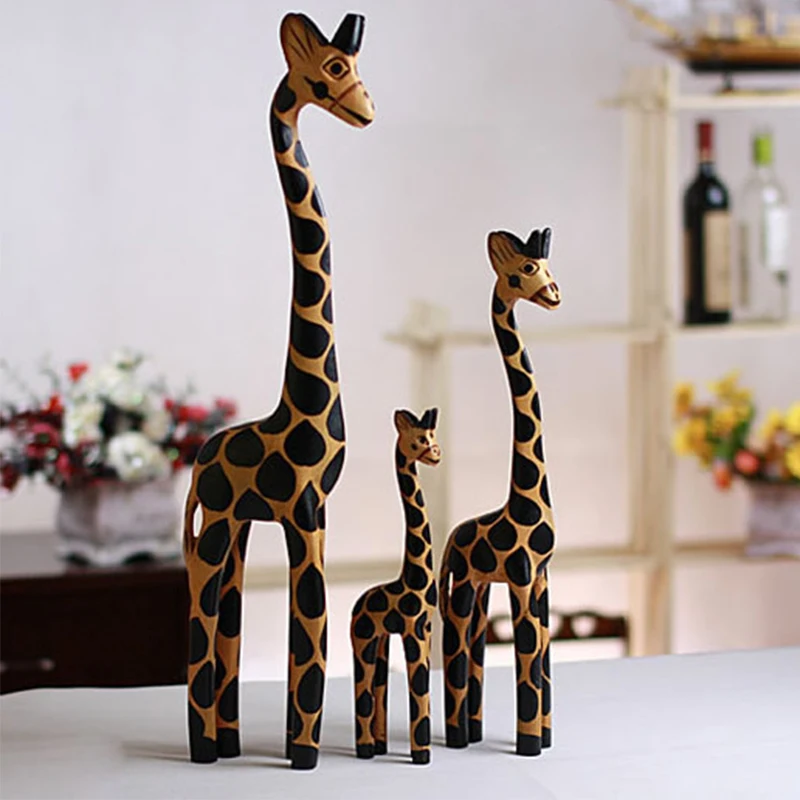 

3PCS/Set Wood Carving Handicraft Creative Home Furnishing Articles Giraffe Wooden Giraffe Furnishing Articles Decorations