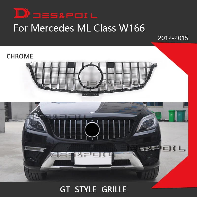 12-15 W166 Chrome ML класс GT гриль W164 W166 для Mercedes Benz SUV Авто Передняя решетка 2005-2008 2009-2011 2012- ML320 ML350 ML400 ML500 ML550 - Цвет: 12-15 W166 Chrome
