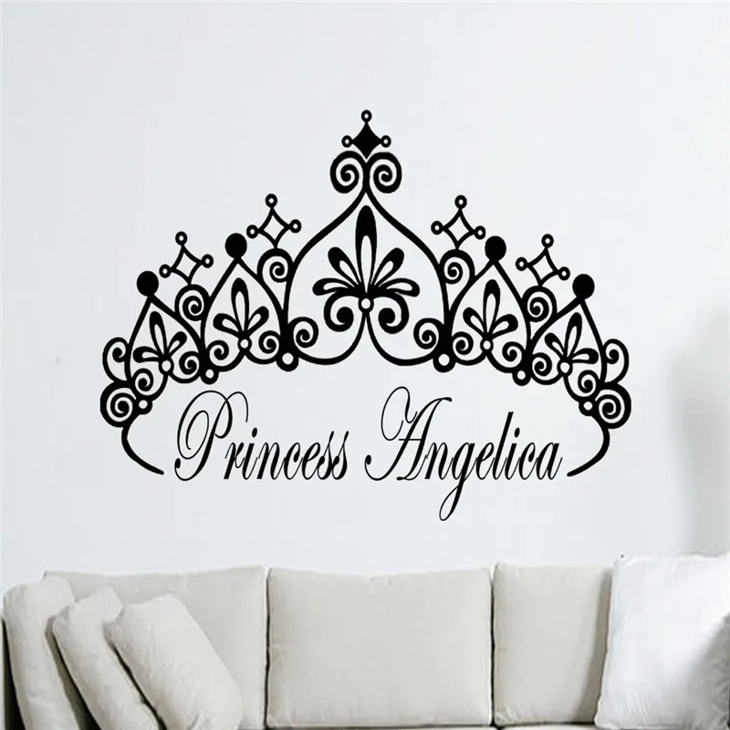 

Customize Personalised Name Princess Crown Girls Name Stickers Vinyl Wall Art Decals Kids Mural