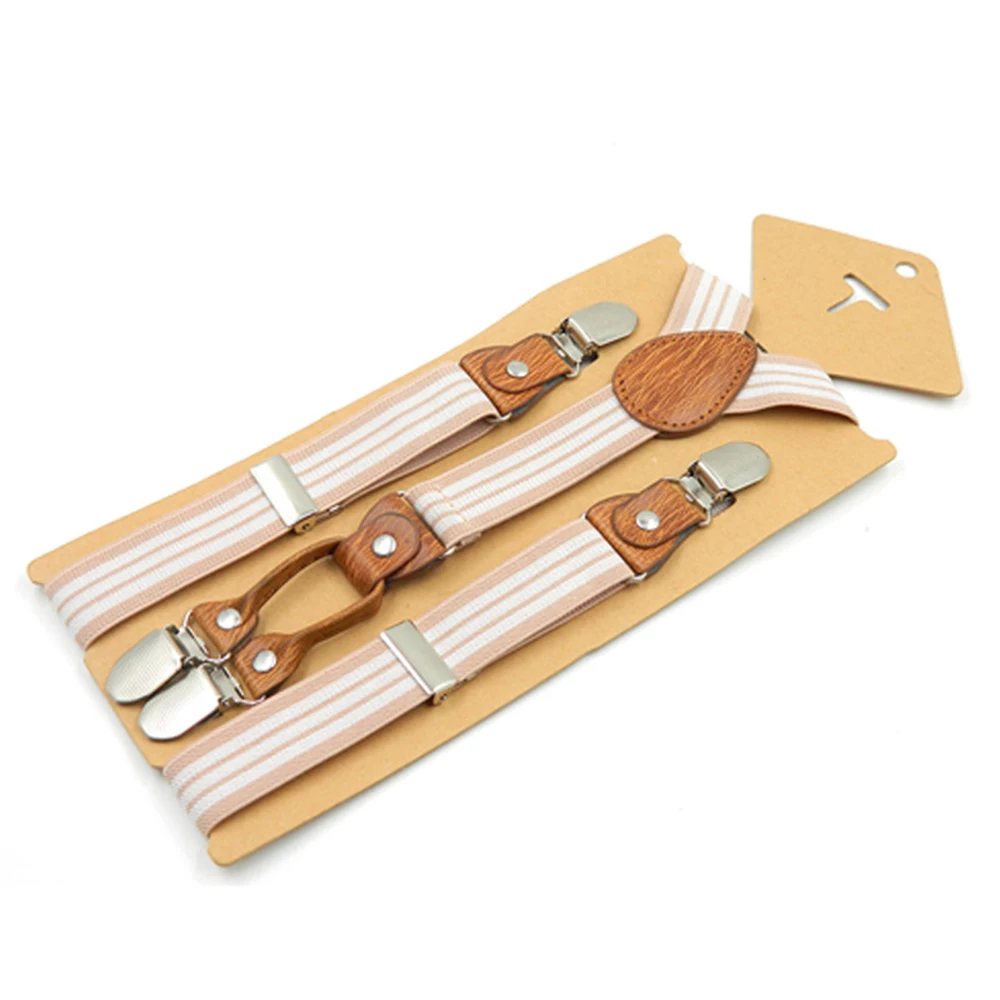 Милые Модная одежда для детей Детская мода коричневый 4 Зажимы Подтяжки женщин