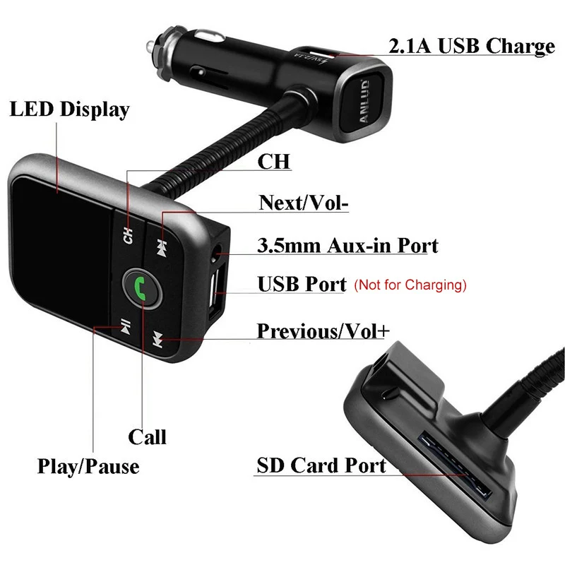 Anlud Bluetooth гарнитура для авто MP3-плееры громкой связи Беспроводной передатчик Радио адаптер USB Зарядное устройство ЖК-дисплей Дистанционное управление fm-трансмиттер автомобильный комплет с блютус fm-модулятор