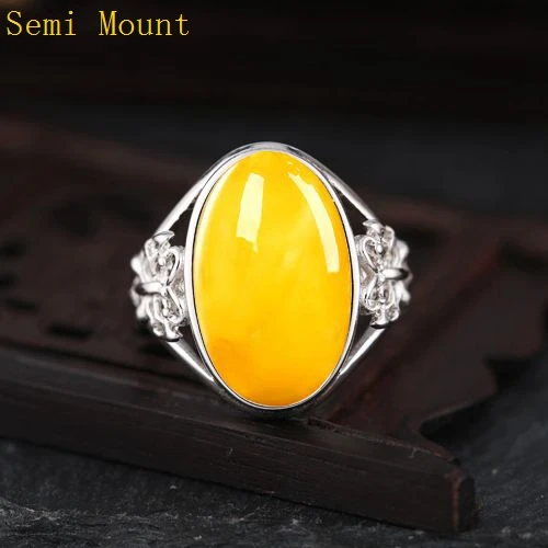 Engagement Wedding Semi Mount Ring Sterling Silver 925 fit 11x18mm Oval Cabochon Amber Opal Garnet Jewelry Setting Adjustable | Украшения и