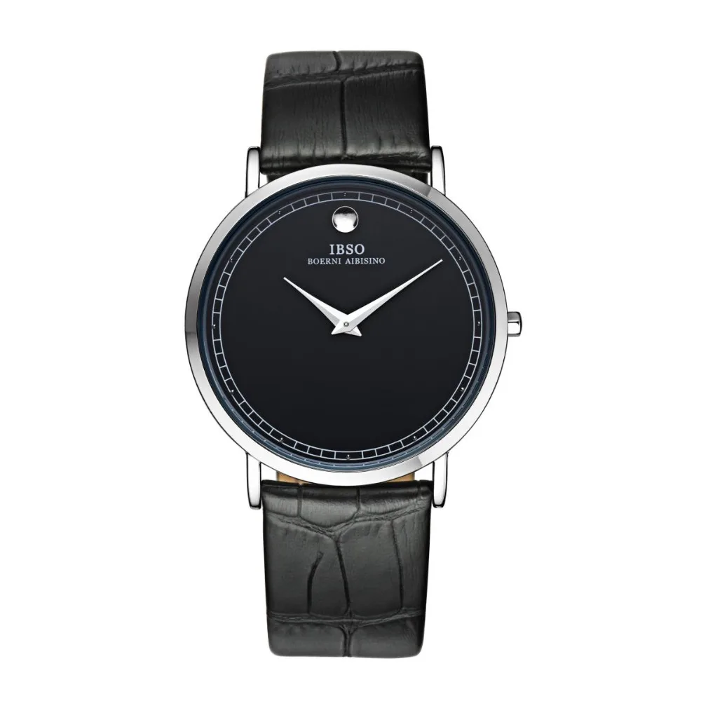 

IBSO New Fashion Casual Ultra Thin Stainless Steel Watch with Genuine Leather Band Quartz Men's Watches 2220G