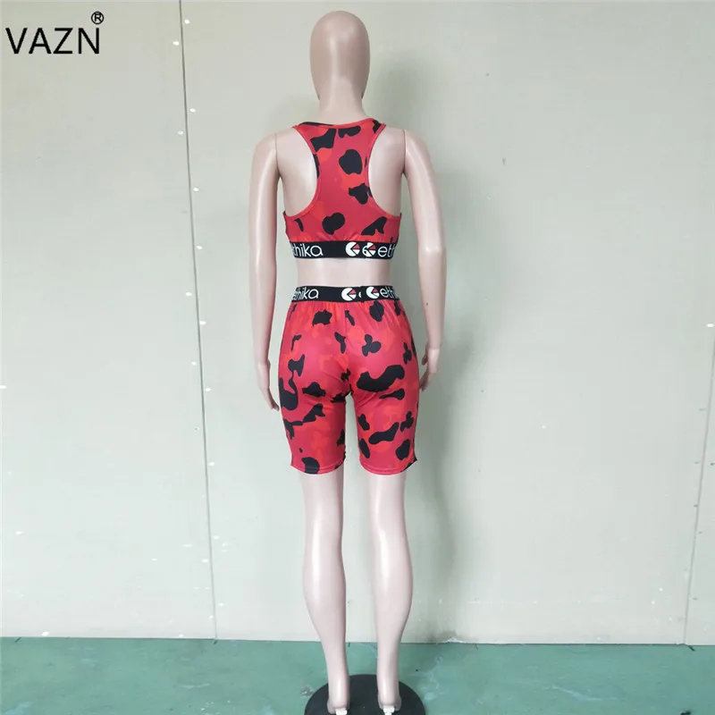 VAZN, Женский комплект из 2 предметов, мультяшный стиль, круглый вырез, короткие штаны, высокая уличная одежда для фитнеса, Корейская версия, модная одежда BN9176