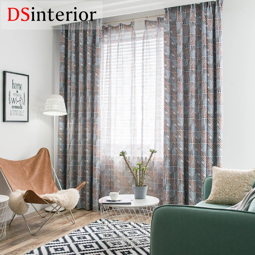 Dsinterior современный дизайн печать полиэстер хлопок занавес штора для гостиной или