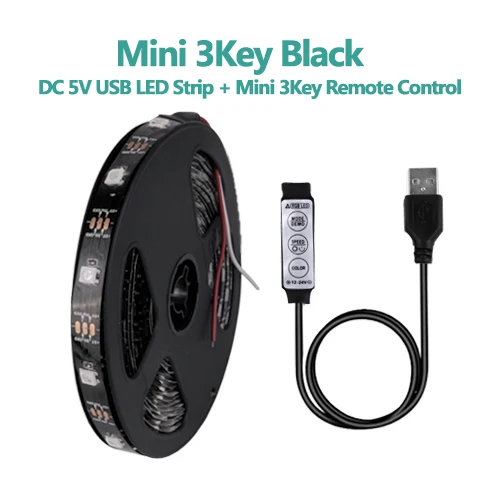 DC 5 в USB Светодиодная лента гибкий светильник лента 5050 RGB 50 см 1 м 2 м 3 м Мини 3Key 17Key RF ИК пульт дистанционного управления ТВ фоновый светильник ing IP65 - Испускаемый цвет: Mini 3Key Black