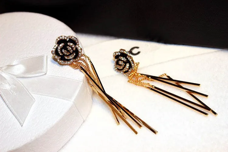 Женские винтажные длинные серьги камелии висячие с кристаллами известного