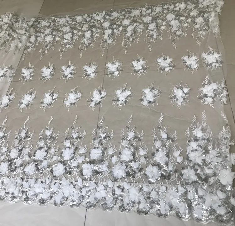 Высококачественная женская одежда DIY 3D шифоновая Цветочная аппликация кружевная ткань расшитая бисером блестками вышитая свадебное платье сетчатая ткань D656