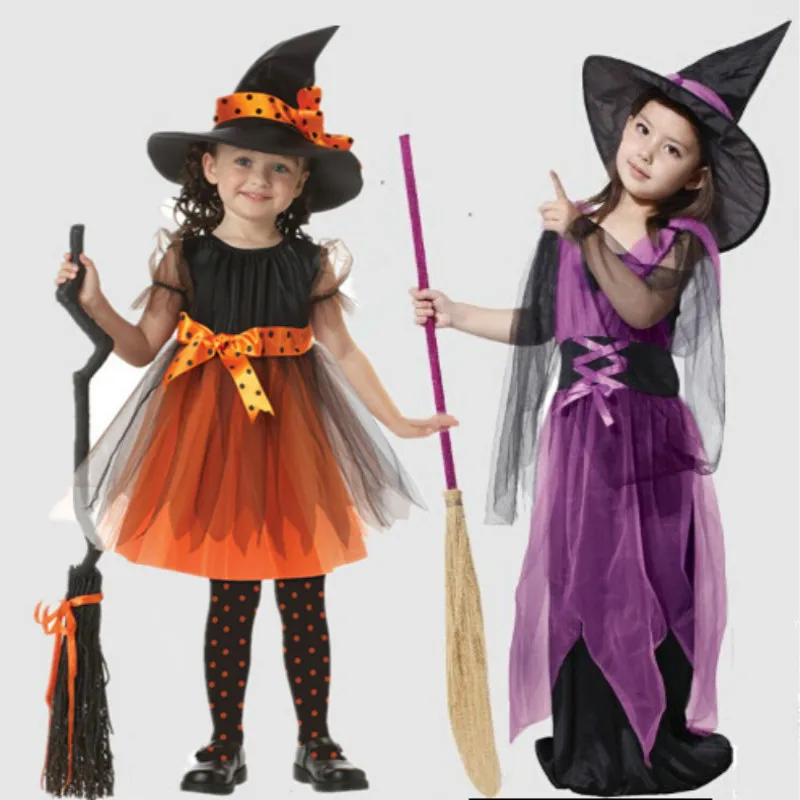 Fantasy Girls Halloween Costume Cosplay Witch Dress Children Clothing Masquerade Child Show for Hat+Dress | Детская одежда и обувь