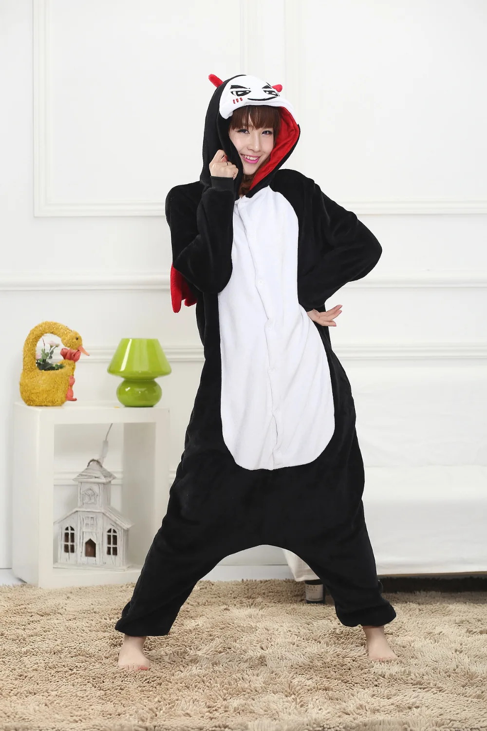 Kigurumi пижамы унисекс Фланелевая Пижама для взрослых дьявола с рисунком животных