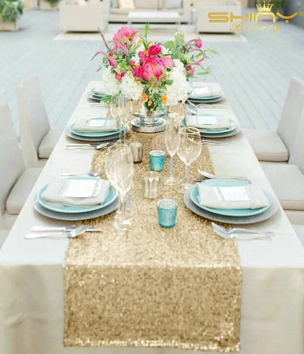 Light Gold Color 12x108in скатерть с блестками, белая настольная дорожка, блестящая скатерть с блестками, постельное белье для свадебного украшения стола 30x275cm-a - Цвет: Light Gold Color