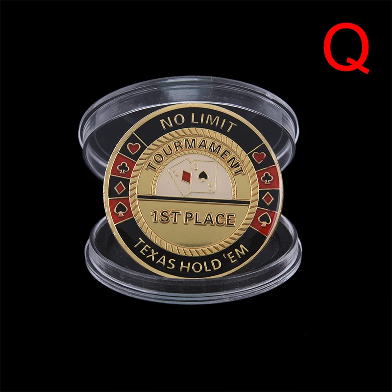 Q Металлические банкиры штампованные карты покерные фишки с коробкой Texas Hold'em аксессуары сувенирные памятные монеты Porker звезда протектор - Color: Q