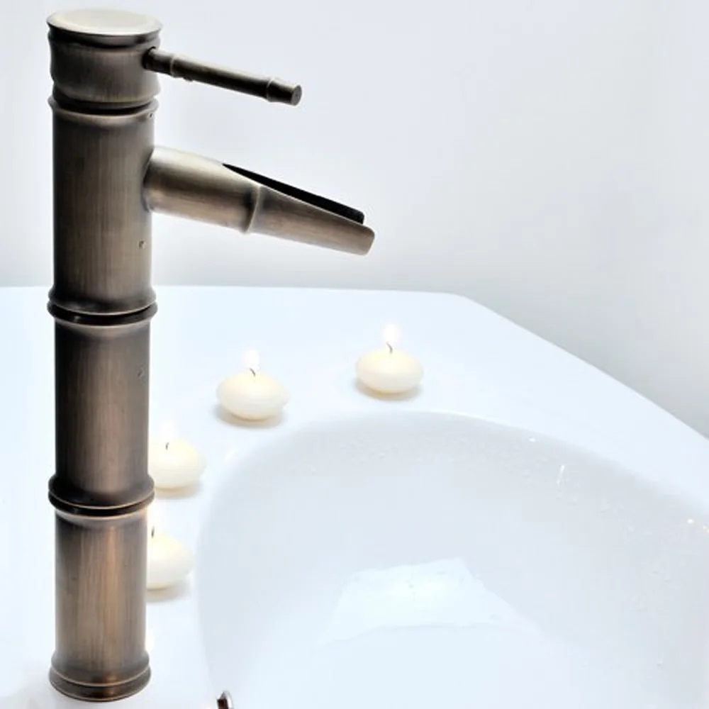 

Бамбуковый смеситель для ванной комнаты с одной ручкой, античная латунь, горячая и холодная вода