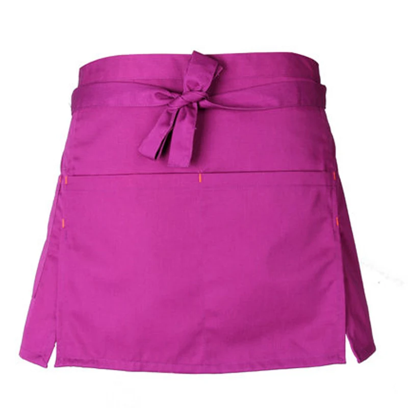 Pruple Apron Фартук официанта на половину талии для ресторана шеф-повара, хлопок для мужчин и женщин, домашние фартуки, короткие черные фартуки для приготовления пищи, Кухонный Фартук с карманом - Цвет: Pruple Apron