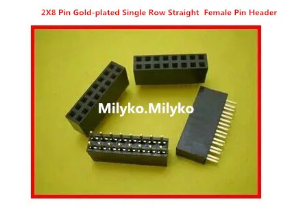 200PCS 2.54mm 2X8 Pin Gold-plated Single Row Straight Female Pin Header ROHS
