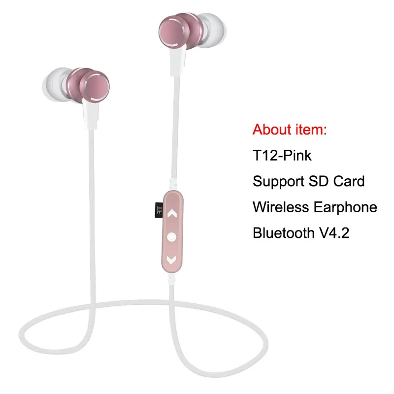 T12 Pink MPLSBO беспроводные наушники Bluetooth наушники стерео музыкальные наушники с микрофоном Поддержка SD карты шумоподавление металлическая гарнитура - Цвет: T12 Pink