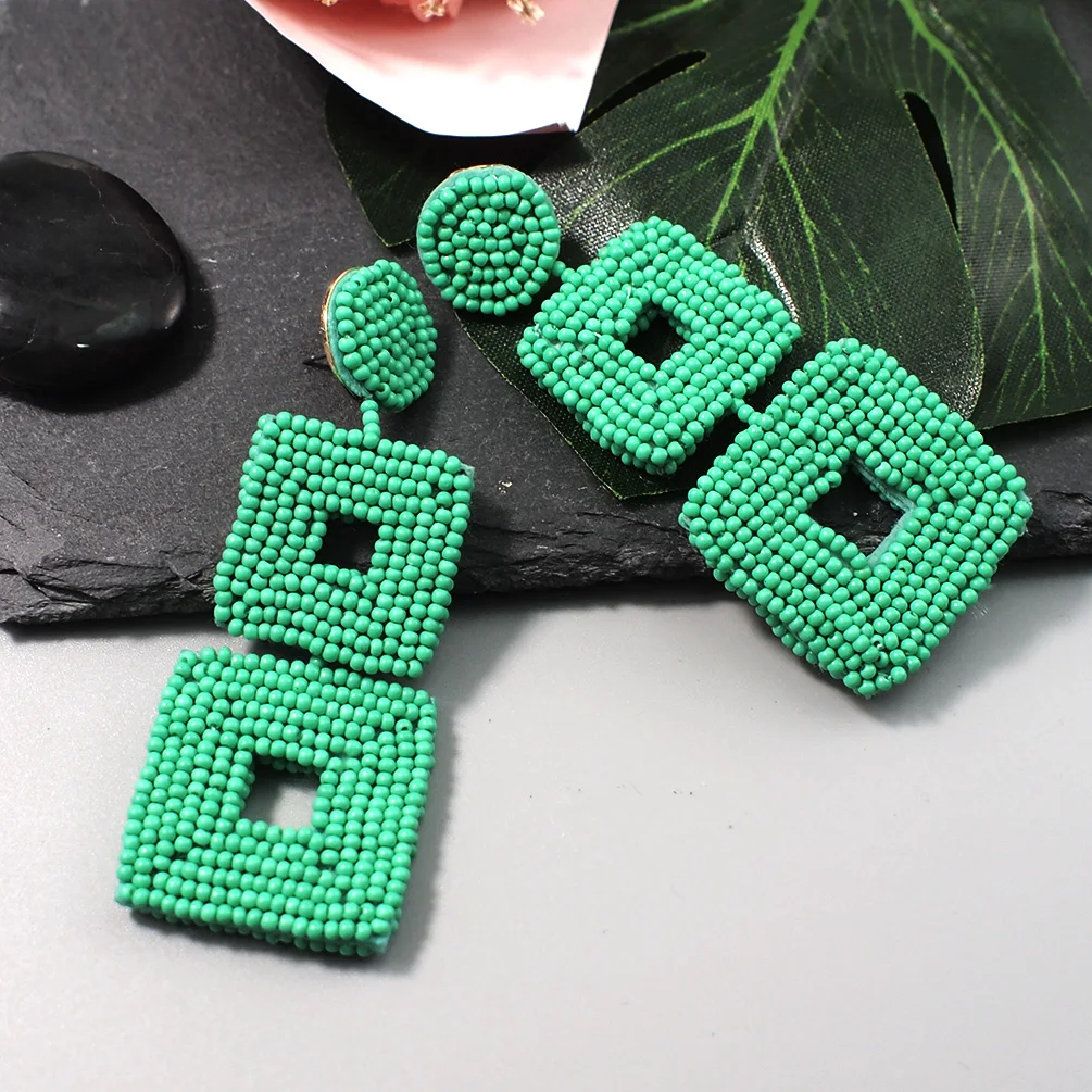 MANILAI Square Handmade Beads Drop Earrings For Women Jewelry Geometric Dangle Earrings Statement Big Bead Pendant Wedding