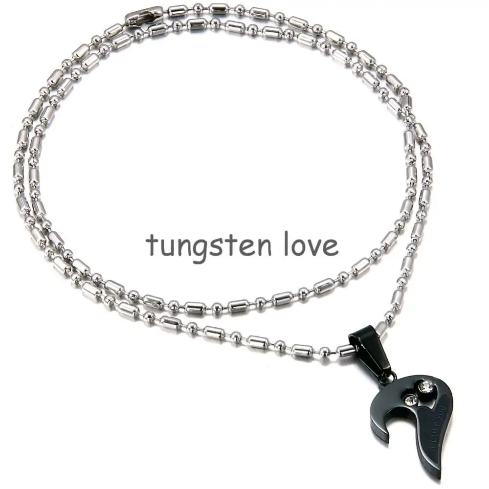 Модный корейский кулон Цепочки и ожерелья с лазерной гравировки I Love You Matching Hearts CZ Кристалл Комплект ожерелий для пар 316L Нержавеющая сталь 1 пара