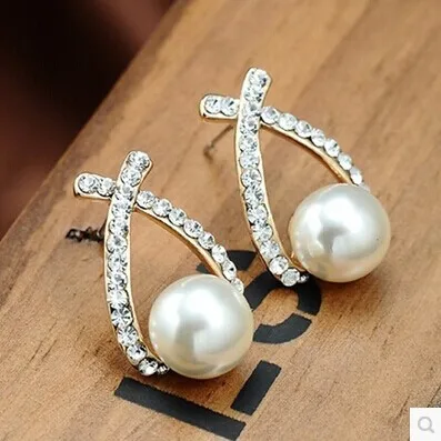 Оптовая продажа модные серьги гвоздики с золотыми кристаллами Brincos Perle Pendientes Bou