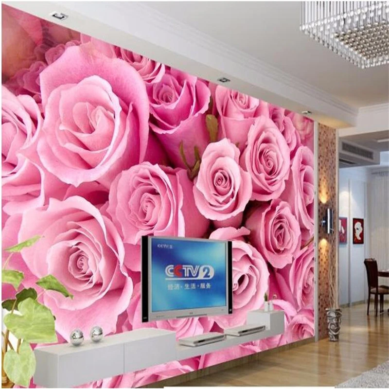 

beibehang Large custom wallpapers made of 3D stereo pink roses romantic flower TV background living room bedroom luxury murals