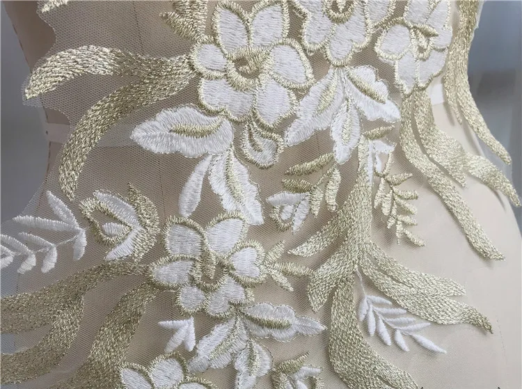 Large Gold Thread Embroidered Lace Flower Applique Patch Wedding Accessories Handmade DIY Sew on 1PC | Дом и сад