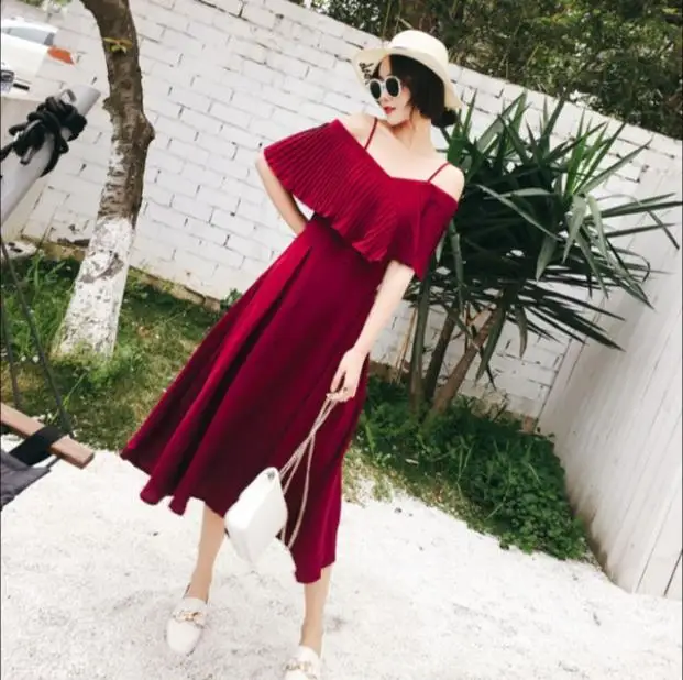 Женское шифоновое платье с открытыми плечами длинное красное высокой талией и