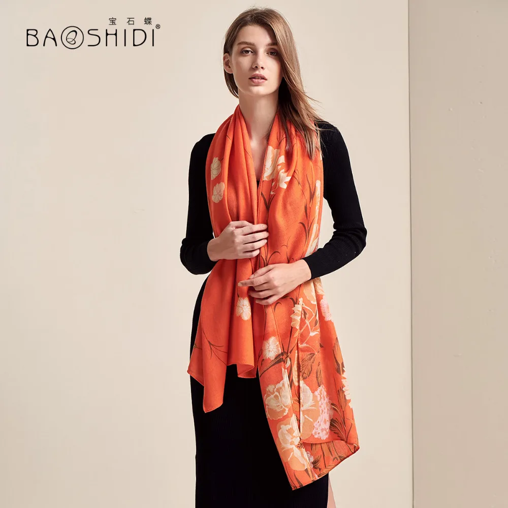 [BAOSHIDI] 2018 шарф с цветочным дизайном длинный женский из 100% шерсти элегантная