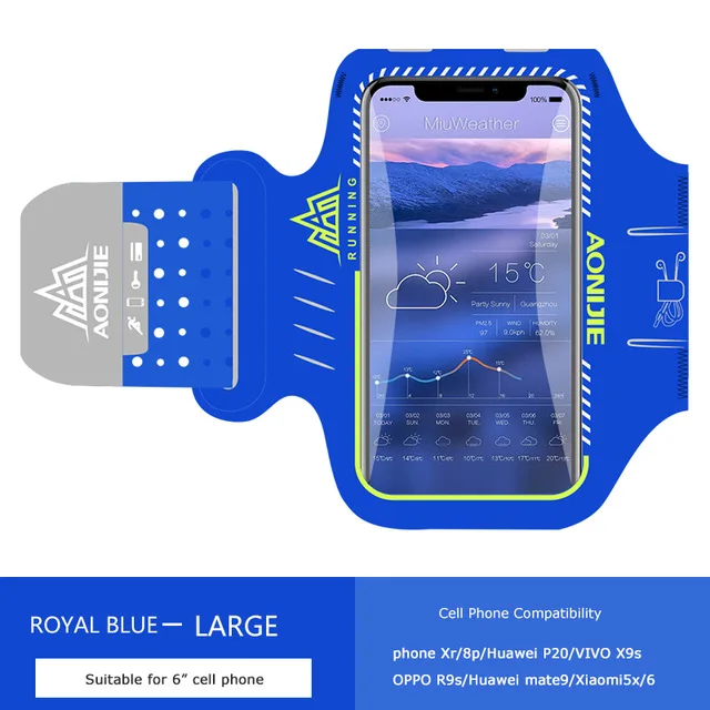 Royal Blue Large AONIJIE Нескользящая Светоотражающая спортивная повязка на руку для iPhone 6 p/7 p huawei Mate9 нарукавная повязка 6,0 дюймов Универсальный чехол для бега велоспорта спортзала - Цвет: Royal Blue Large