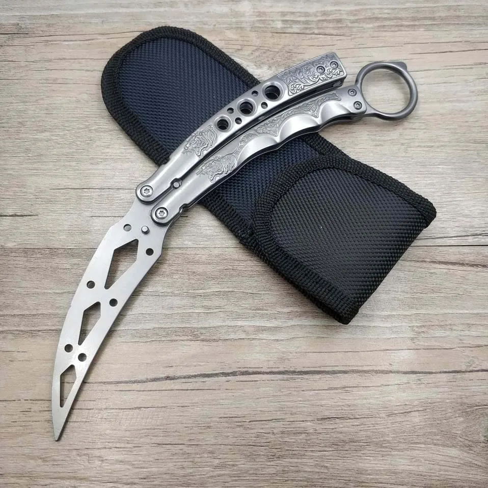 gray color Прямая поставка, 420C стальной нож karambit cs go, тренировочный нож, складной нож с бабочкой, без края, инструмент для тренировок - Цвет: gray color