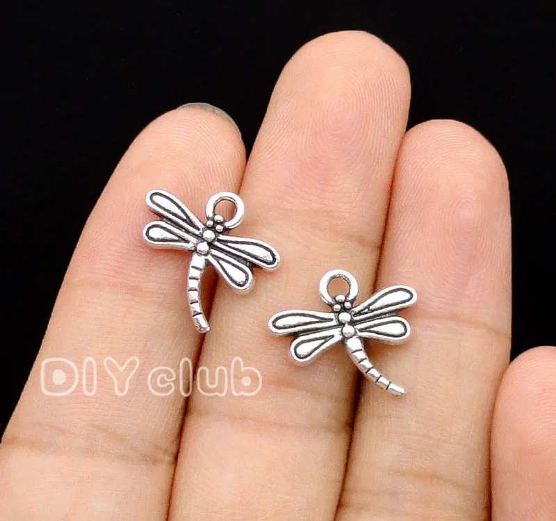

100pcs- Antique Silver Dragonfly Charms Pendant 16x16mm