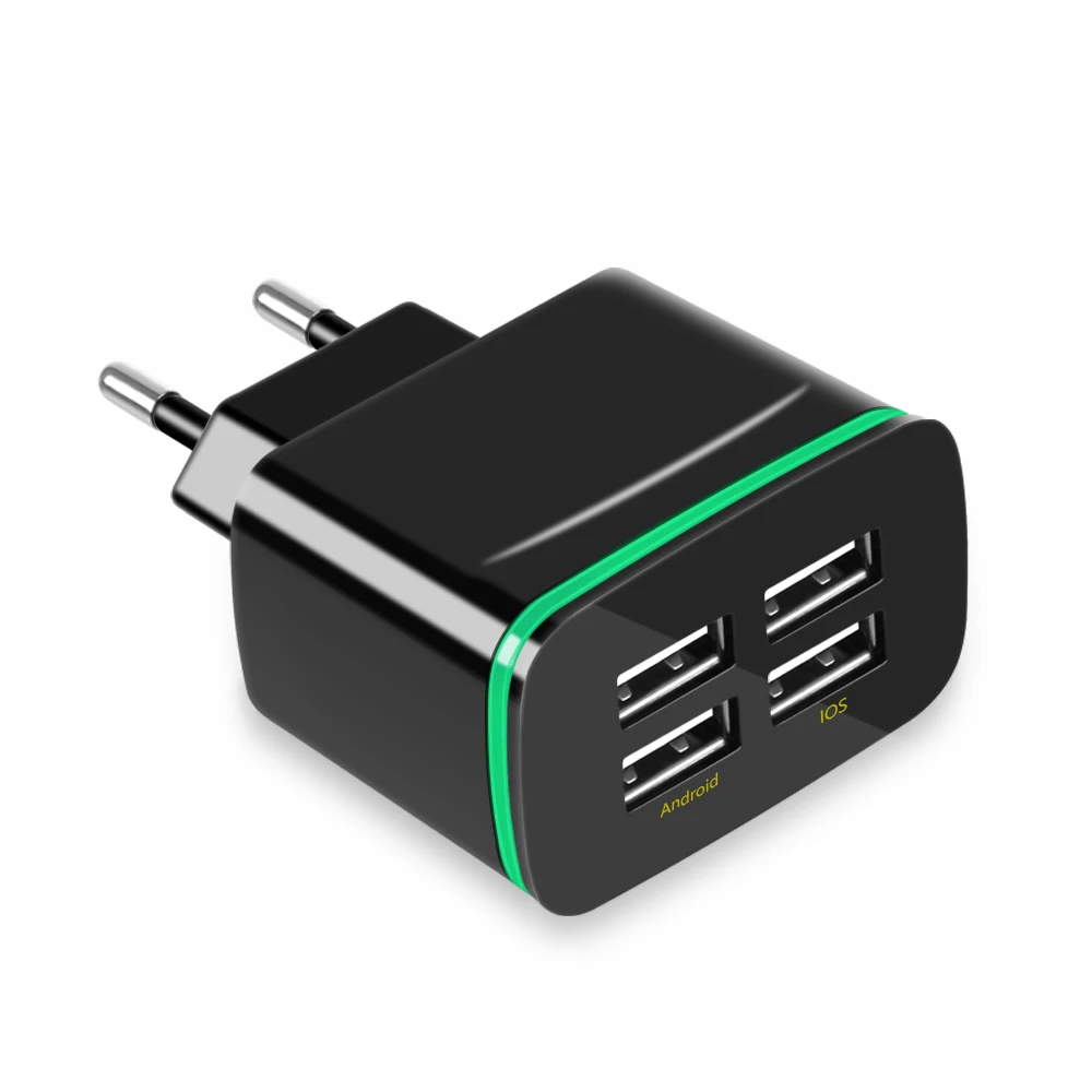 1 шт. USB адаптер для Android планшет смартфоны 5V 4A 4-Порты универсальное быстрое светодиодный светильник дорожный настенный адаптер - Цвет: Черный