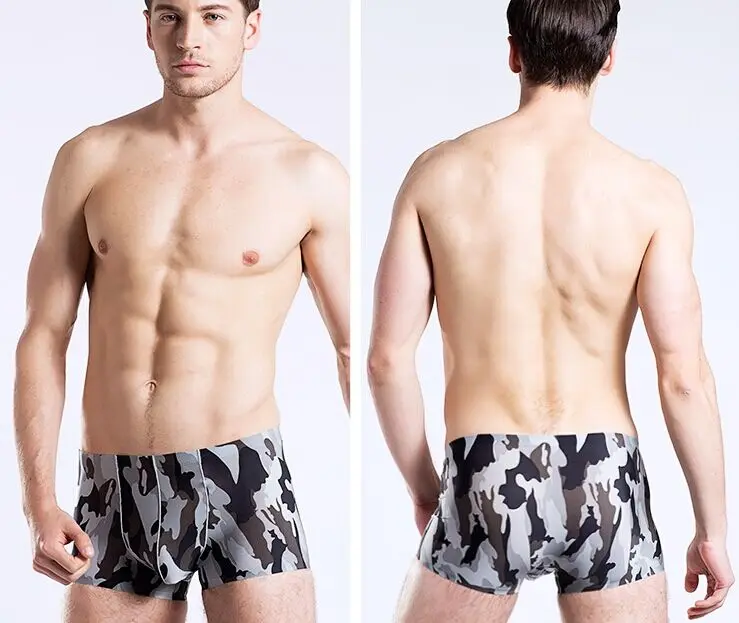 Трусы боксеры мужские Бесшовные пикантные камуфляжные плавки гладкие дышащие с