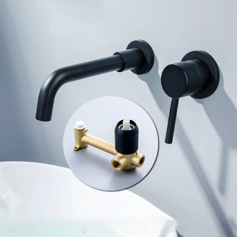 MOIIO Oil Rubbled Black Bathroom Faucet Single Handle Wall Mouned Water Mixer Tap Hot and Cold Sink Rotation Spout Crane | Обустройство