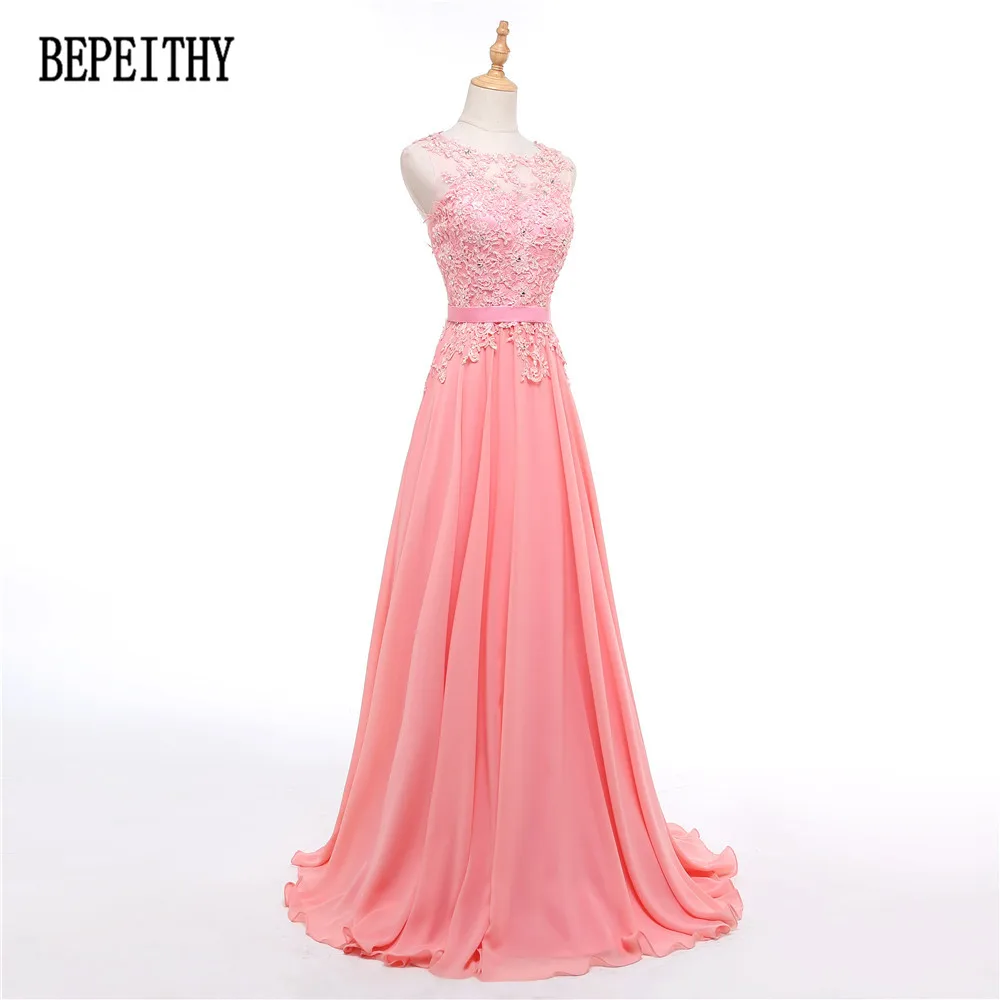 BEPEITHY Vestidos De Festa Тюль Кружева Аппликация вечернее платье кружево сзади бисер А-силуэт шифон Формальное свадебное платье