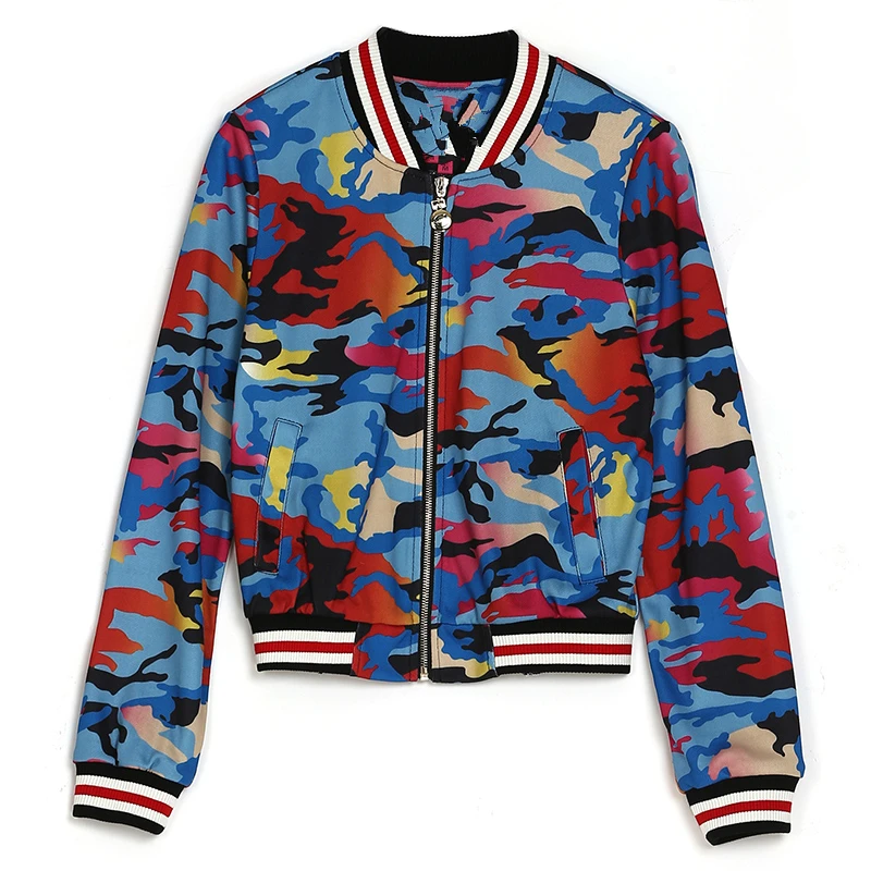 Женская бейсбольная куртка с камуфляжным принтом Повседневная Свободная