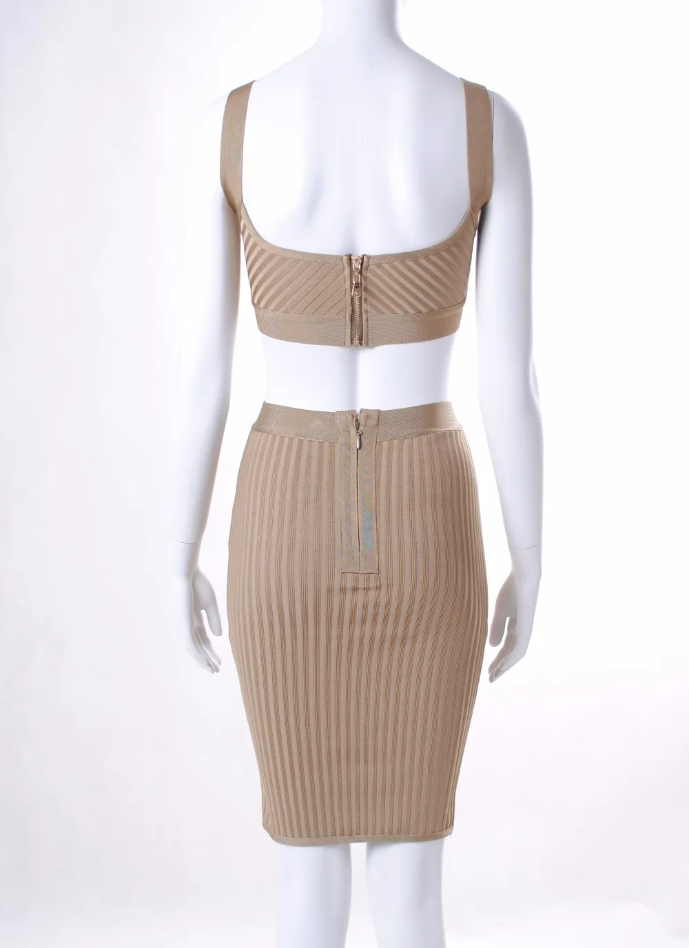 

2018 New fashion khaki 2 two piece v neck Sleeveless backless sexy bodycon celebrity club evening party bandage dress