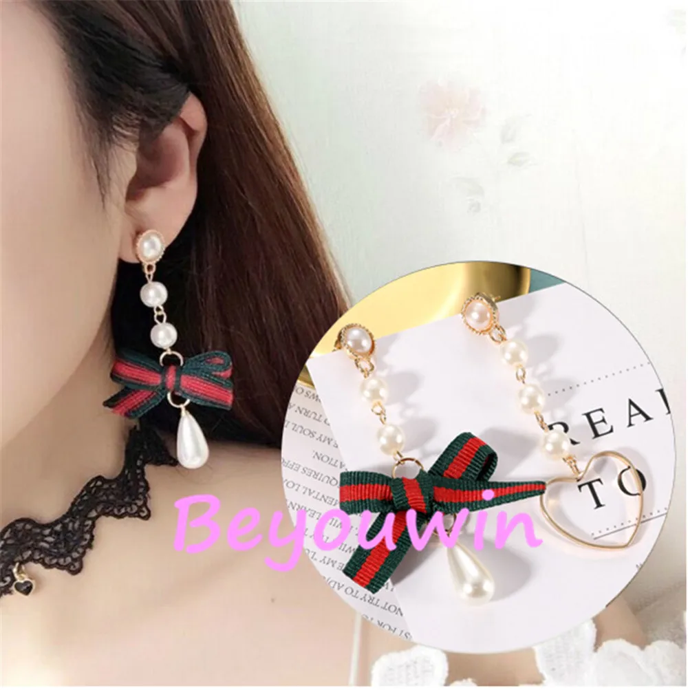 200pcs/lot fashion red green pearl heart style earrings wholesale stylish lady tassel for girl | Украшения и аксессуары