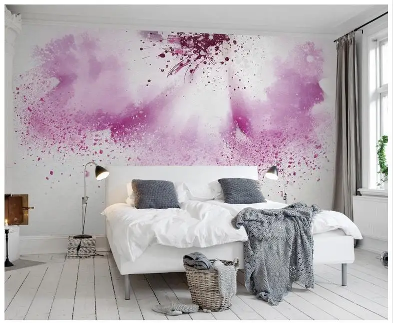High Quality Hot Sale New Custom 3d wallpaper mural TV setting wall powder purple watercolor abstract painting flowers | Обустройство