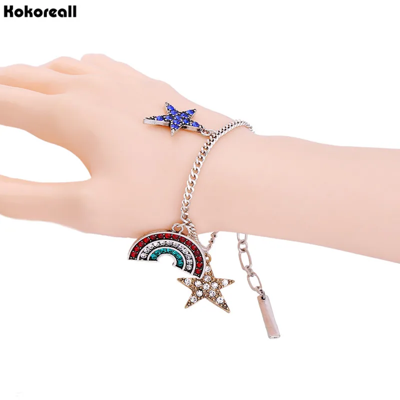 Vintage Retro Silver Color Full Crystal Moon Stars Bracelet V2272 | Украшения и аксессуары