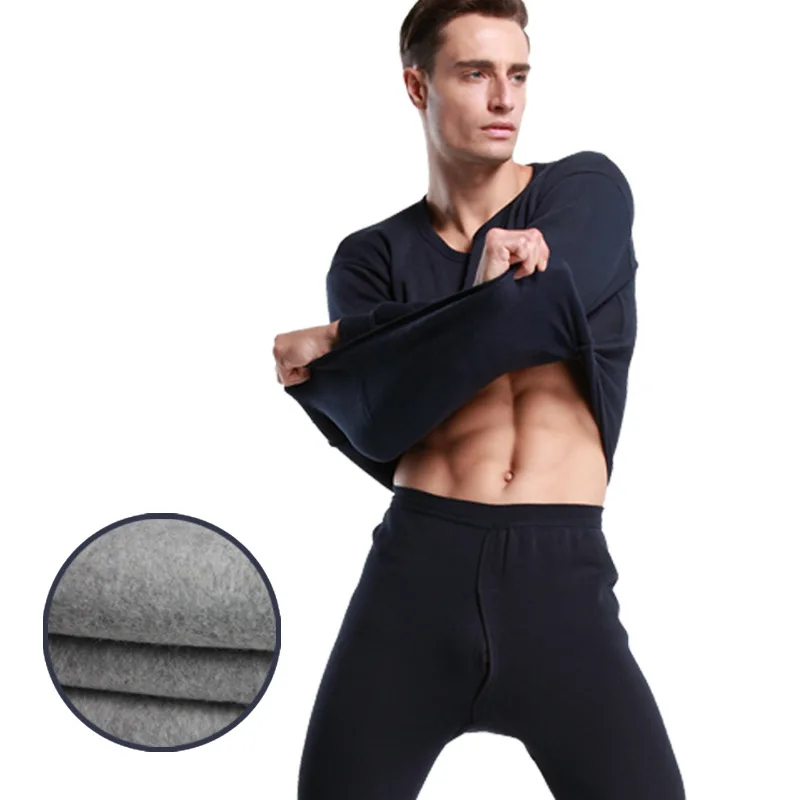 2016 мужская О-Образным Вырезом Хлопок Зимы Кашемира Термобелье Мужчин Тепловой