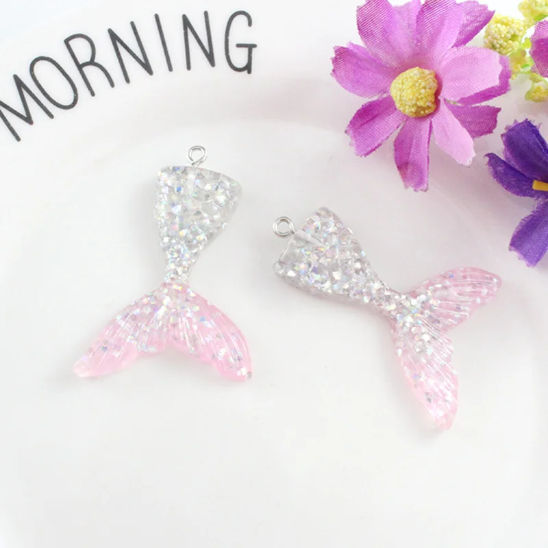10 шт. блеск хвост русалки кулон из смолы интимные аксессуары DIY Серьги jewel украшения материал плоской задней плоское украшение из смолы Craft поставки