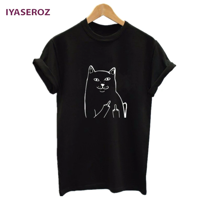 Футболка в стиле Харадзюку IYASEROZ с карманом на средний палец и кошкой Забавные